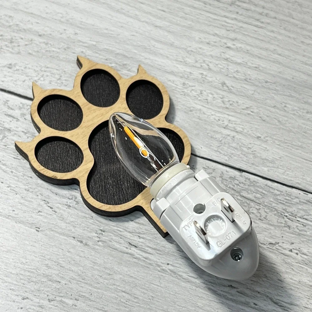 Paw Print Night Light Plug In Warm Glow‎ Wood Accent Handmade